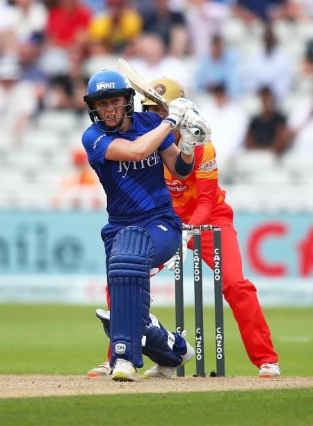 Heather Knight of London Spirit bats during The Hundred game between Birmingham Phoenix and London Spirit at Edgbaston on July 23, 2021 in...