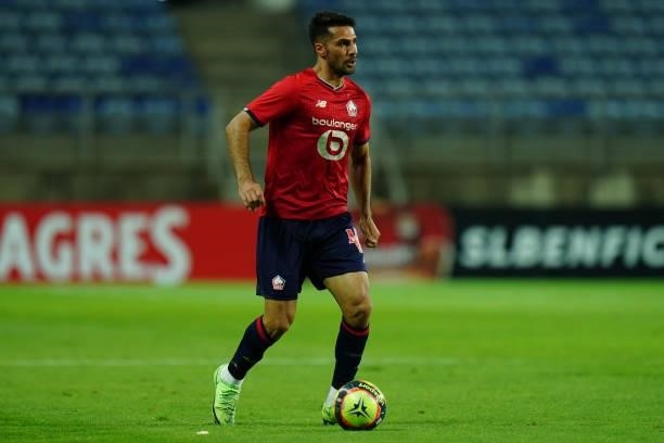 Zeki Celik of LOSC Lille controls the ball during the Pre-Season Friendly match between SL Benfica and Lille at Estadio Algarve on July 22, 2021 in...