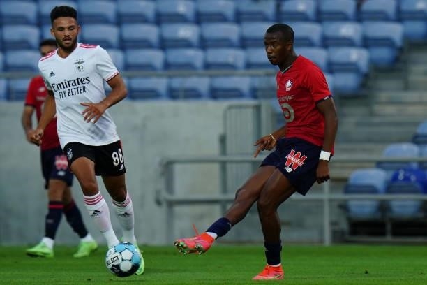 Tiago Djalo of LOSC Lille make a pass under pressure of Gonçalo Ramos of SL Benfica during the Pre-Season Friendly match between SL Benfica and Lille...