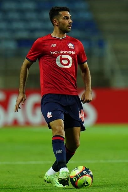 Zeki Celik of LOSC Lille controls the ball during the Pre-Season Friendly match between SL Benfica and Lille at Estadio Algarve on July 22, 2021 in...