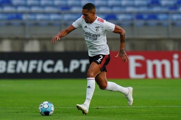 Gilberto of SL Benfica runs with the ball during the Pre-Season Friendly match between SL Benfica and Lille at Estadio Algarve on July 22, 2021 in...