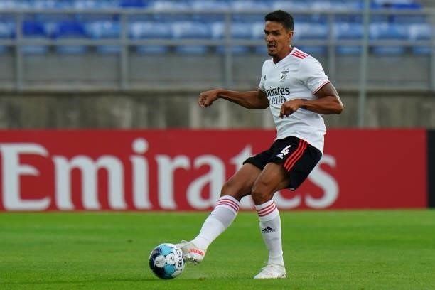 Lucas Veríssimo of SL Benfica make a pass during the Pre-Season Friendly match between SL Benfica and Lille at Estadio Algarve on July 22, 2021 in...