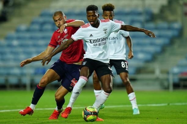 Florentino Luis of SL Benfica battle for possession with Burak Yilmaz of LOSC Lille during the Pre-Season Friendly match between SL Benfica and Lille...