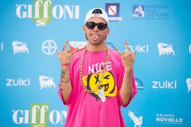 Aka7even attends the photocall at the Giffoni Film Festival 2021 on July 23, 2021 in Giffoni Valle Piana, Italy.