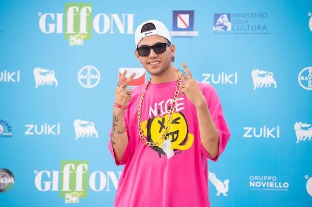 Aka7even attends the photocall at the Giffoni Film Festival 2021 on July 23, 2021 in Giffoni Valle Piana, Italy.