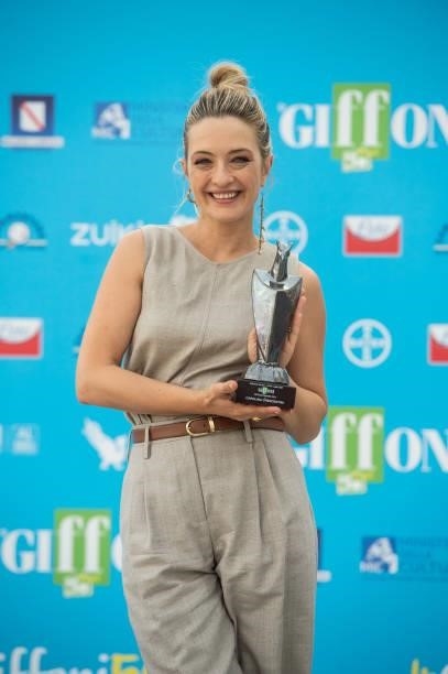 Carolina Crescentini with Giffoni Awards 2021 attends the photocall at the Giffoni Film Festival 2021 on July 23, 2021 in Giffoni Valle Piana, Italy.