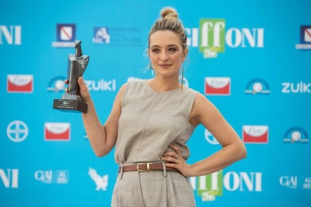Carolina Crescentini with Giffoni Awards 2021 attends the photocall at the Giffoni Film Festival 2021 on July 23, 2021 in Giffoni Valle Piana, Italy.
