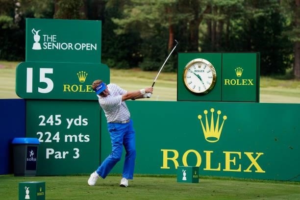 Paul Broadhurst of England in action during the second round of the Senior Open presented by Rolex at Sunningdale Golf Club on July 23, 2021 in...