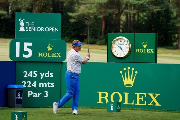 Paul Broadhurst of England in action during the second round of the Senior Open presented by Rolex at Sunningdale Golf Club on July 23, 2021 in...