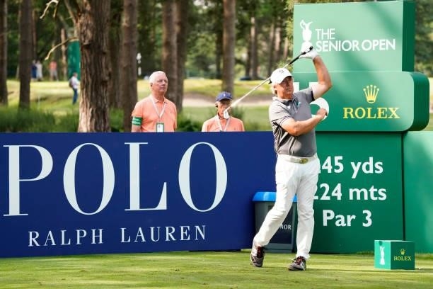 Barry Lane of England in action during the second round of the Senior Open presented by Rolex at Sunningdale Golf Club on July 23, 2021 in...