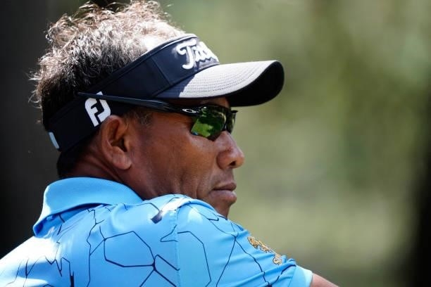 Thongchai Jaidee of Thailand in action during the second round of the Senior Open presented by Rolex at Sunningdale Golf Club on July 23, 2021 in...