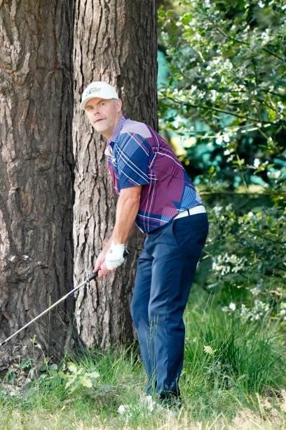 Joakim Haeggman of Scotland in action during the second round of the Senior Open presented by Rolex at Sunningdale Golf Club on July 23, 2021 in...