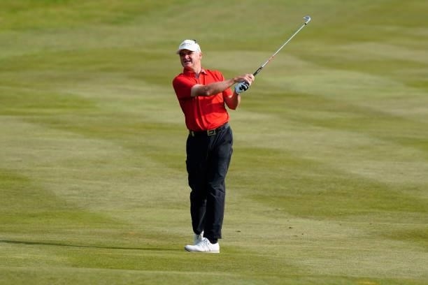 Paul Lawrie of Scotland during the second round of the Senior Open presented by Rolex at Sunningdale Golf Club on July 23, 2021 in Sunningdale,...