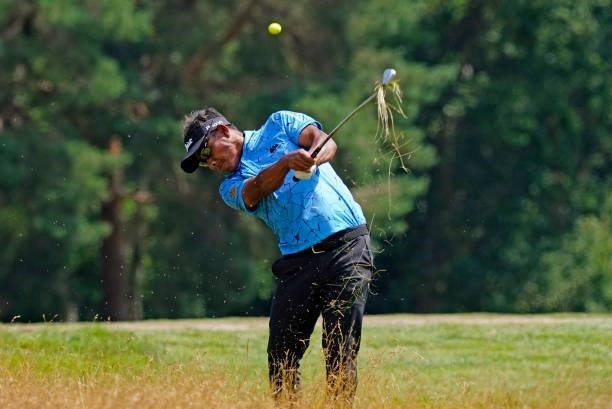 Thongchai Jaidee of Thailand in action during the second round of the Senior Open presented by Rolex at Sunningdale Golf Club on July 23, 2021 in...