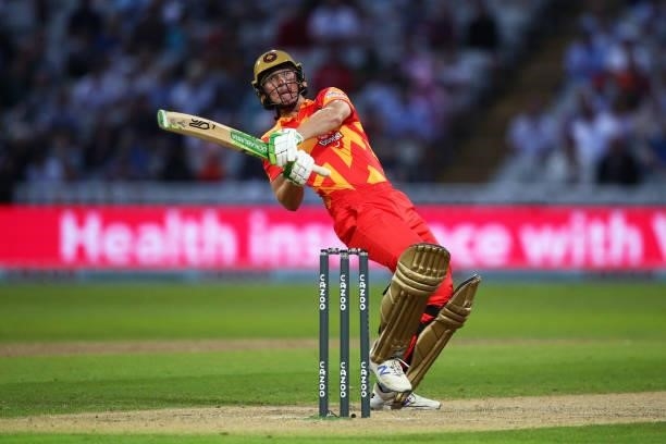 Chris Benjamin of Birmingham Phoenix hits out during The Hundred game between Birmingham Phoenix and London Spirit at Edgbaston on July 23, 2021 in...