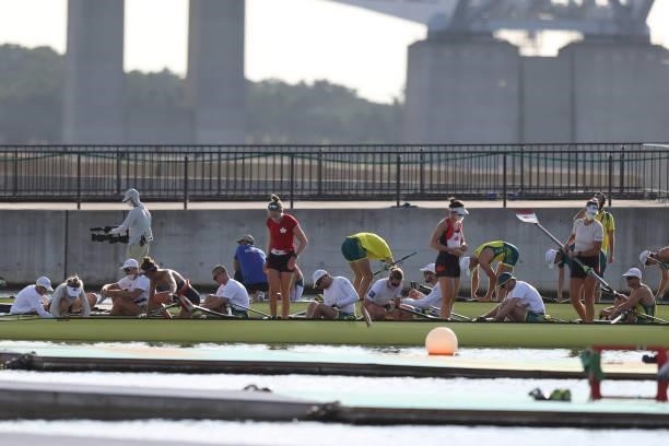 General view of athletes prior to competition on day one of the Tokyo 2020 Olympic Games at Sea Forest Waterway on July 24, 2021 in Tokyo, Japan.