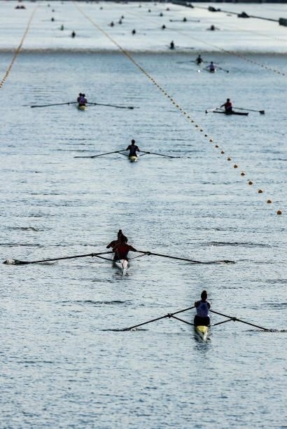 General view of athletes training prior to competition on day one of the Tokyo 2020 Olympic Games at Sea Forest Waterway on July 24, 2021 in Tokyo,...