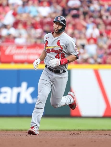 Paul Goldschmidt of the St. Louis Cardinals runs the bases after hitting a home run against the Cincinnati Reds in the first inning at Great American...