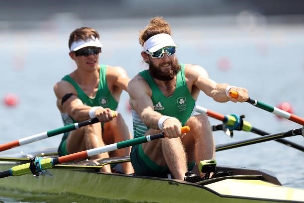 Fintan McCarthy and Paul O'Donovan of Team Ireland compete during the Lightweight Men's Double Sculls Heat 2 on day one of the Tokyo 2020 Olympic...