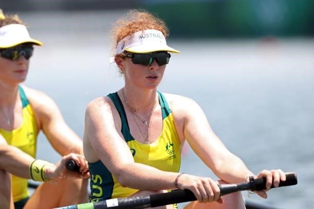 Jessica Morrison and Annabelle McIntyre of Team Australia competes during the Women's Four Heat 2 on day one of the Tokyo 2020 Olympic Games at Sea...