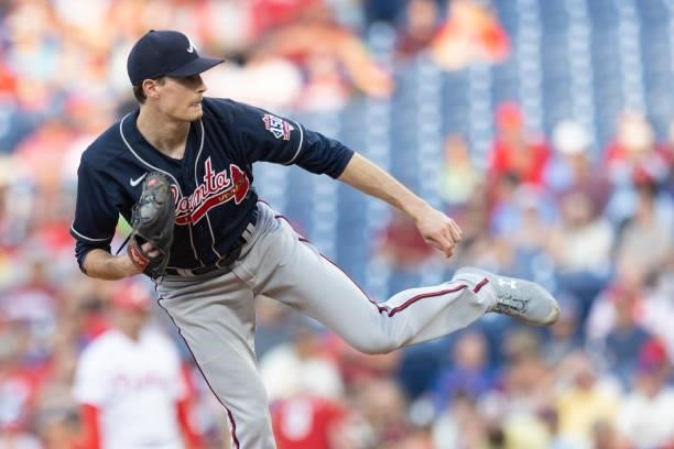Max Fried of the Atlanta Braves throws a pitch against the Philadelphia Phillies at Citizens Bank Park on July 23, 2021 in Philadelphia,...