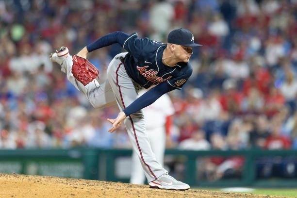 Sean Newcomb of the Atlanta Braves throws a pitch against the Philadelphia Phillies at Citizens Bank Park on July 23, 2021 in Philadelphia,...