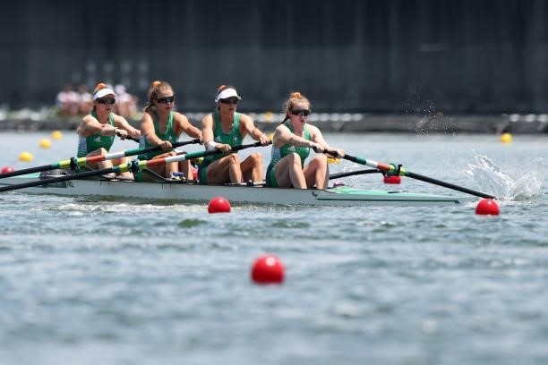 Aifric Keogh, Eimear Lambe, Fiona Murtagh and Emily Hegarty of Team Ireland compete during the Women's Four Heat 2 on day one of the Tokyo 2020...