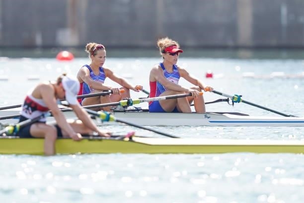 Ekaterina Pitrimova of ROC and Ekaterina Kurochkina of ROC competing on Women's Double Sculls Repechage 1 during the Tokyo 2020 Olympic Games at the...