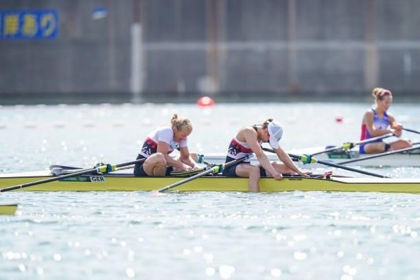 Leonie Menzel of Germany and Annekatrin Thiele of Germany competing on Women's Double Sculls Repechage 1 during the Tokyo 2020 Olympic Games at the...