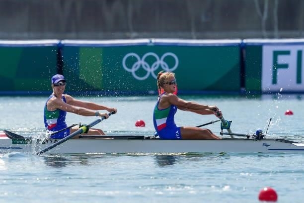 Aisha Rocek of Italy and Kiri Tontodonati of Italy competing on Women's Pair Heats during the Tokyo 2020 Olympic Games at the Sea Forest Waterway on...