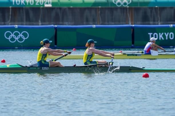 Jessica Morrison of Australia and Annabelle McIntyre of Australia competing on Women's Pair Heats during the Tokyo 2020 Olympic Games at the Sea...