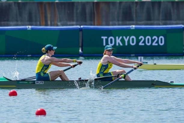 Jessica Morrison of Australia and Annabelle McIntyre of Australia competing on Women's Pair Heats during the Tokyo 2020 Olympic Games at the Sea...