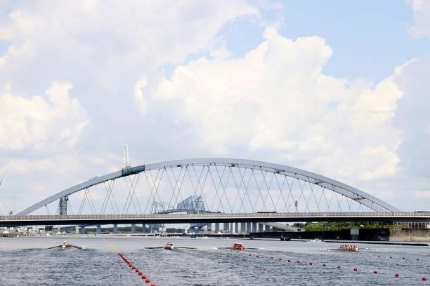 General view during the Women's Eight Heat 1 on day one of the Tokyo 2020 Olympic Games at Sea Forest Waterway on July 24, 2021 in Tokyo, Japan.