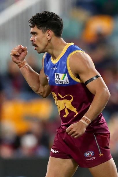 Charlie Cameron of the Lions celebrates his goal during the round 20 AFL match between Brisbane Lions and Gold Coast Suns at The Gabba on July 24,...