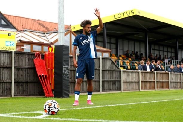 Sorba Thomas of Huddersfield Town prepares to take a corner kick during the game between Norwich City and Huddersfield Town on July 23, 2021 in...