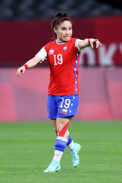 Javiera Grez of Team Chile gives instructions during the Women's First Round Group E match between Chile and Canada on day one of the Tokyo 2020...