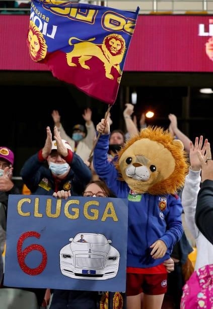 Fans show support during the round 20 AFL match between Brisbane Lions and Gold Coast Suns at The Gabba on July 24, 2021 in Brisbane, Australia.