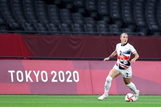 Lucy Bronze of Team Great Britain runs with the ball during the Women's First Round Group E match between Japan and Great Britain on day one of the...