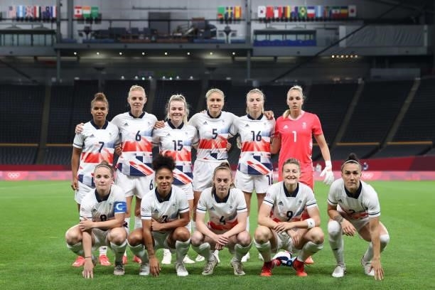 Players of Team Great Britain pose for a team photograph prior to the Women's First Round Group E match between Japan and Great Britain on day one of...