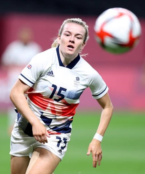 Lauren Hemp of Team Great Britain chases the ball during the Women's First Round Group E match between Japan and Great Britain on day one of the...