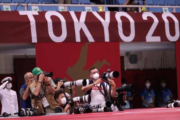 Media are seen at the Judo on day one of the Tokyo 2020 Olympic Games at Nippon Budokan on July 24, 2021 in Tokyo, Japan.