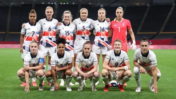 Players of Team Great Britain pose for a team photograph prior to the Women's First Round Group E match between Japan and Great Britain on day one of...