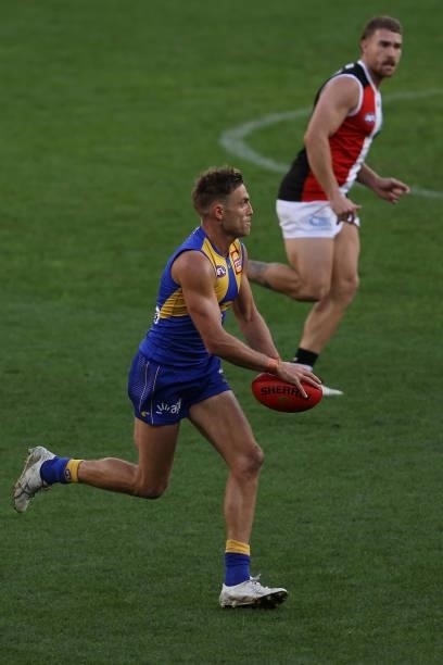 Brad Sheppard of the Eagles in action during the round 19 AFL match between West Coast Eagles and St Kilda Saints at Optus Stadium on July 24, 2021...