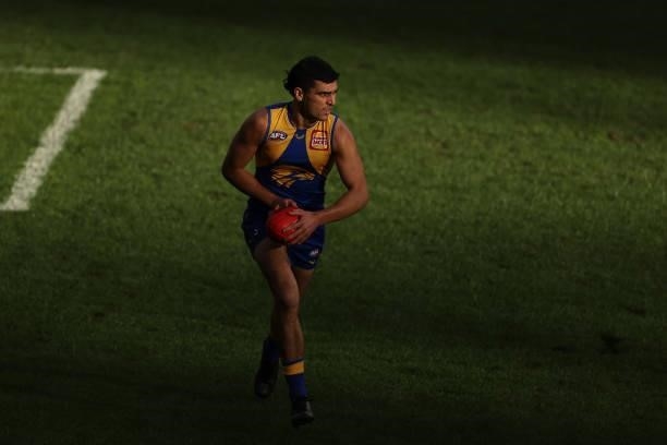 Tom Cole of the Eagles in action during the round 19 AFL match between West Coast Eagles and St Kilda Saints at Optus Stadium on July 24, 2021 in...