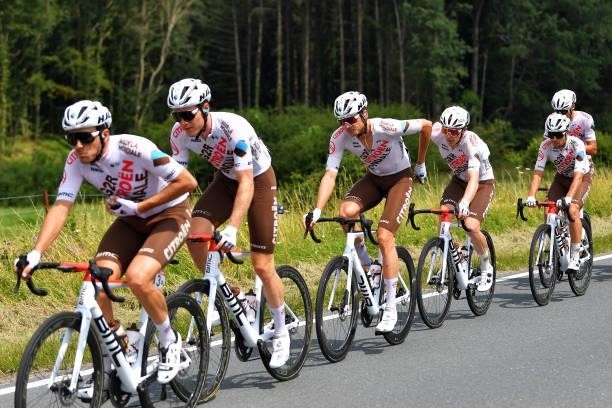 Lawrence Naesen of Belgium and AG2R Citröen Team & Teammates during the 42nd Tour de Wallonie 2021, Stage 5 a 183,1km stage from Dinant to Quaregnon...