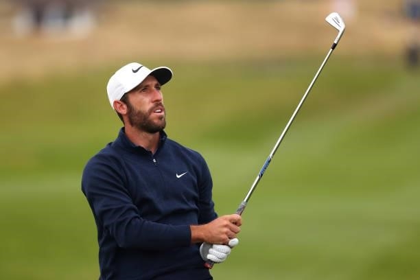 Romain Wattel of France plays his second shot on the first hole during Day Three of the Cazoo Open supported by Gareth Bale at Celtic Manor Resort on...