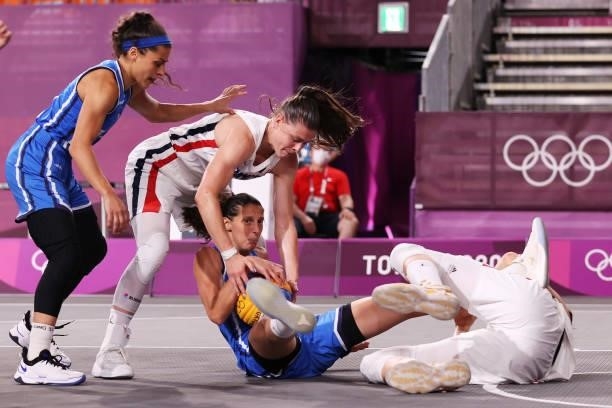 Marcella Filippi of Team Italy is challenged by Marie-Eve Paget of Team France during the Women's Pool Round match between France and Italy on day...