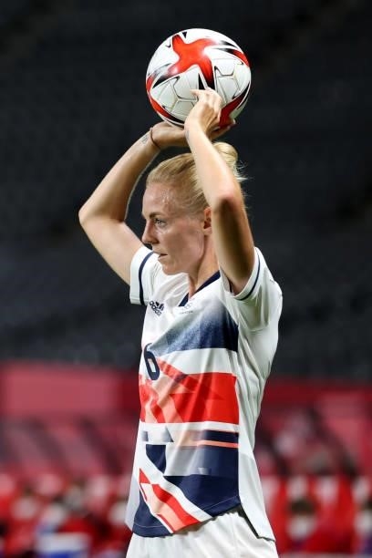 Sophie Ingle of Team Great Britain takes a throw in during the Women's First Round Group E match between Japan and Great Britain on day one of the...