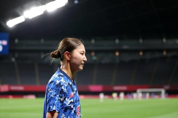 Yuzuho Shiokoshi of Team Japan looks on during the Women's First Round Group E match between Japan and Great Britain on day one of the Tokyo 2020...
