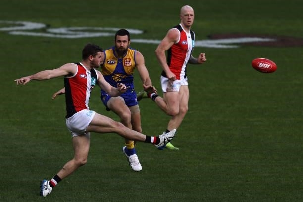 Brad Crouch of the Saints in action during the round 19 AFL match between West Coast Eagles and St Kilda Saints at Optus Stadium on July 24, 2021 in...